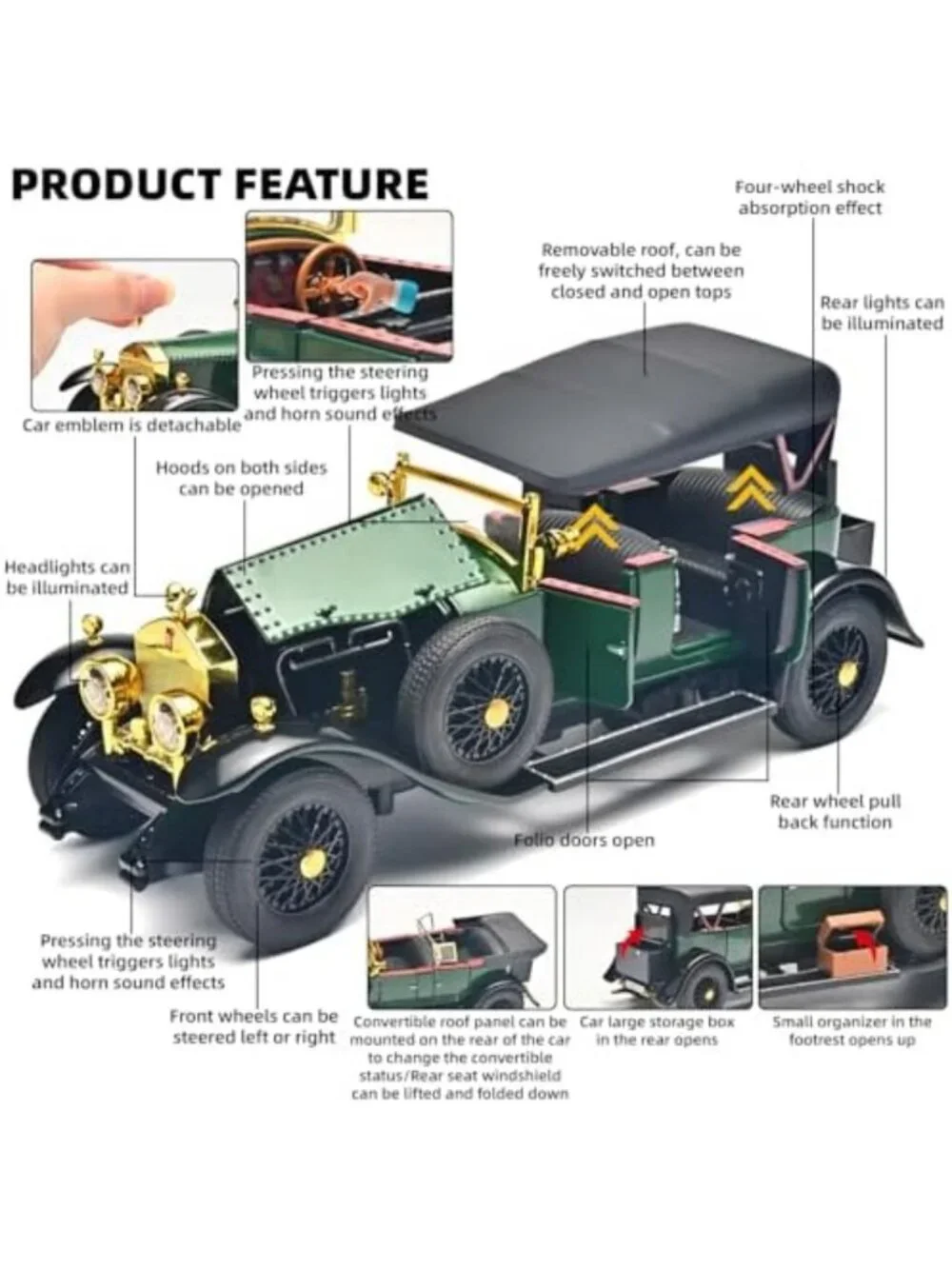 Vintage 1/24 Diecast Phantom Model Car - Green Classic Toy Vehicle Collectible